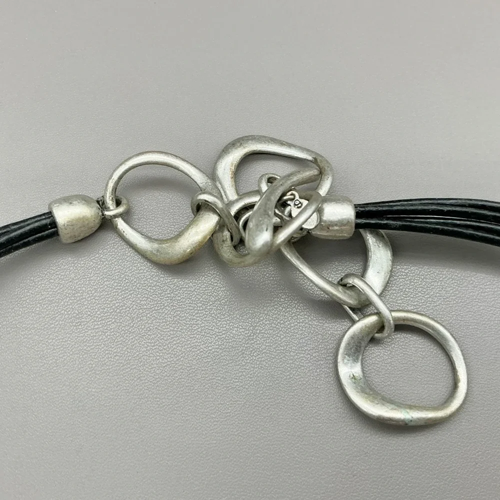 Premier Designs Necklace Tiger Eye Pendant Black Cord Silver Tone 18-20 In